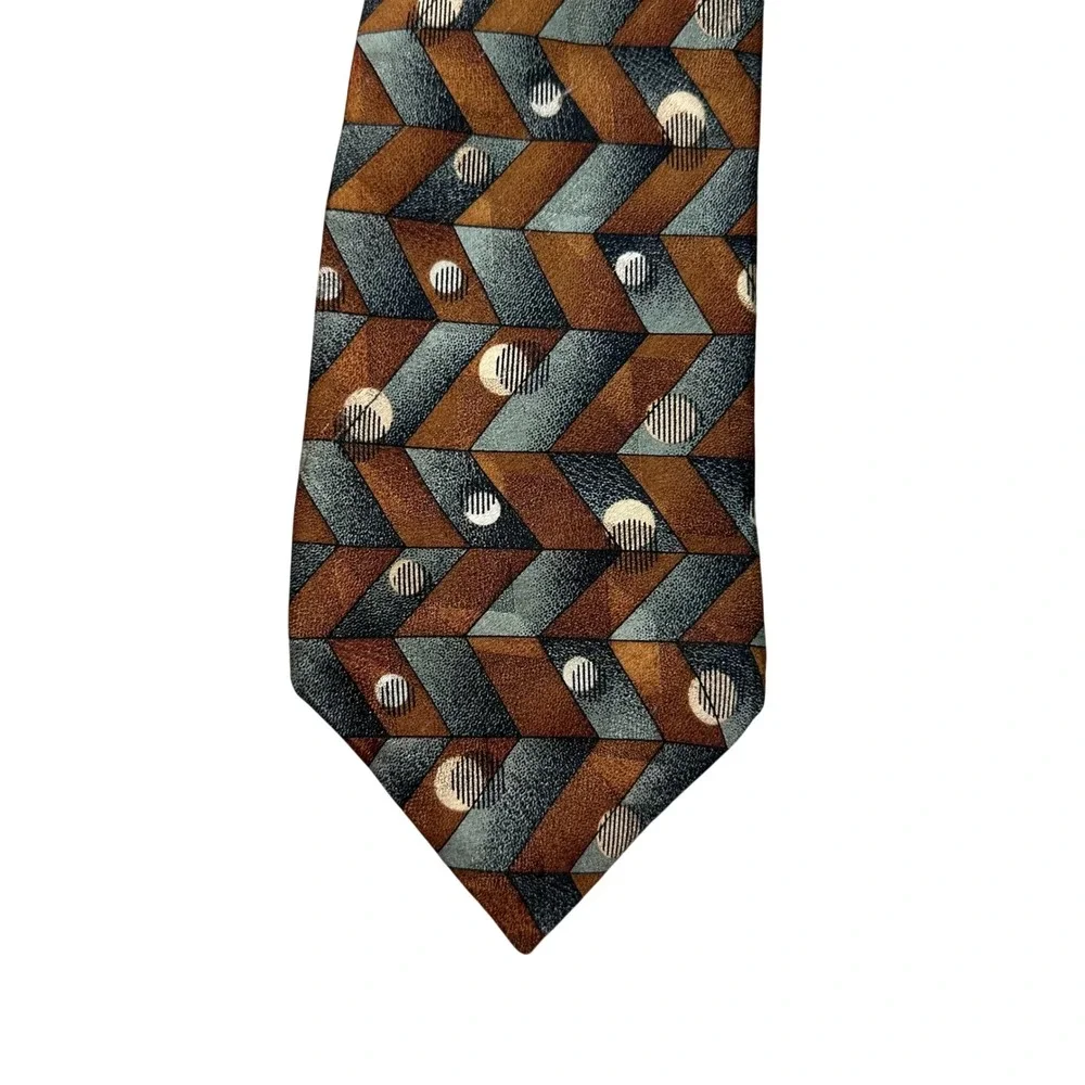 Ziggurat Mulberry Neckwear Silk Tie Brown Blue Geometric Chevron Abstract Tie